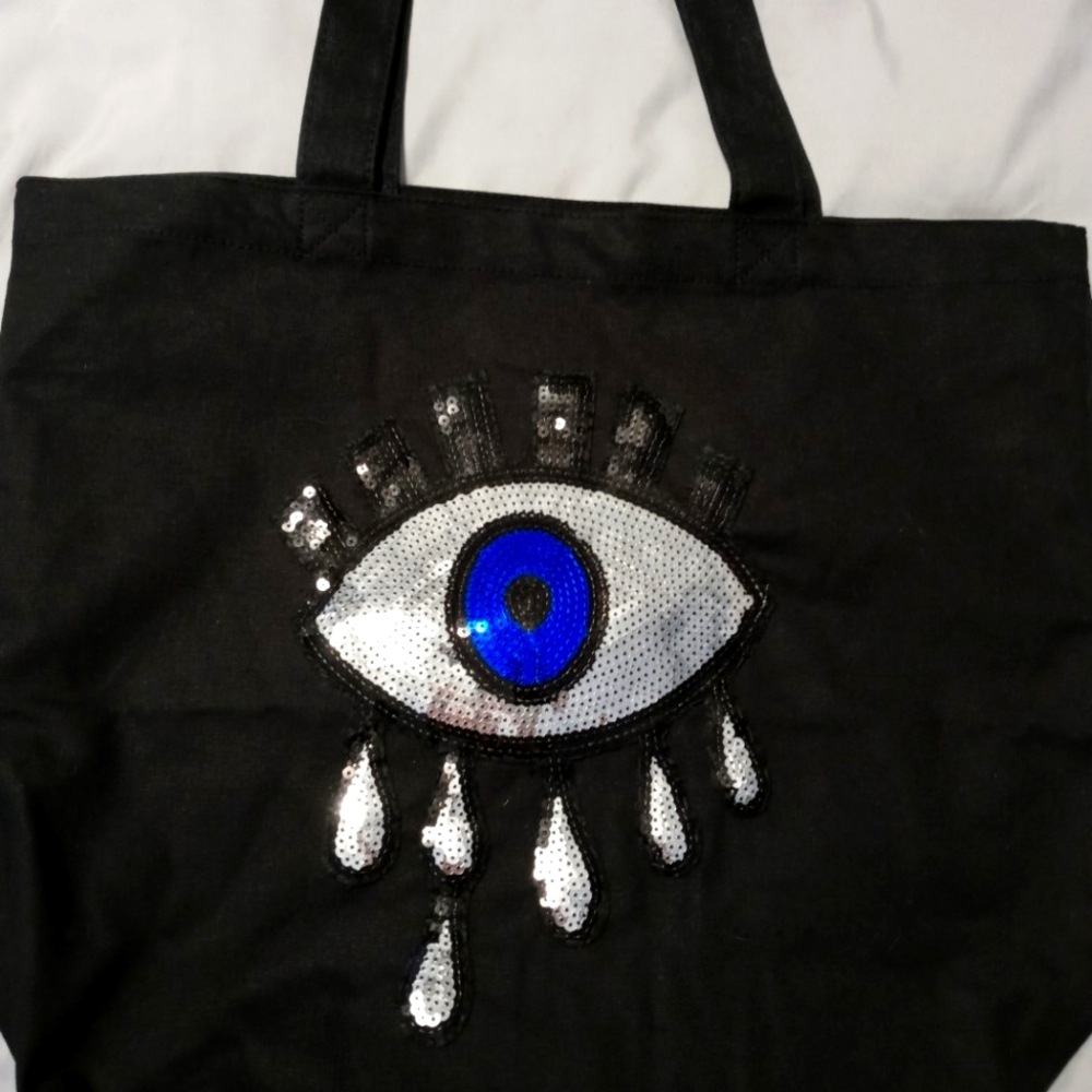 Black Canvas Tote with Sequin Patch